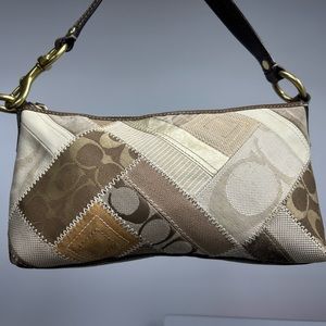 Coach Patchwork Handbag Purse 12525 Khaki Leather Canvas Good Used Condition.